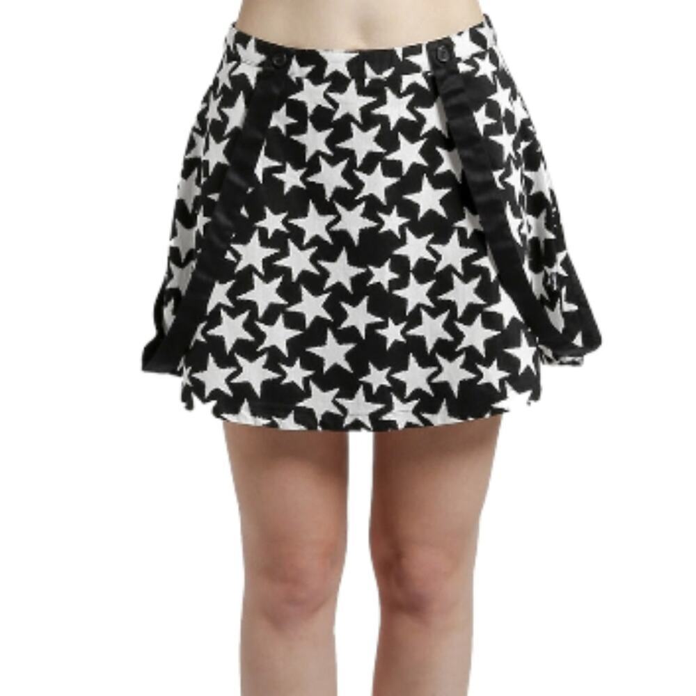 Tripp NYC Black and White Star Print Mini Skirt w suspenders